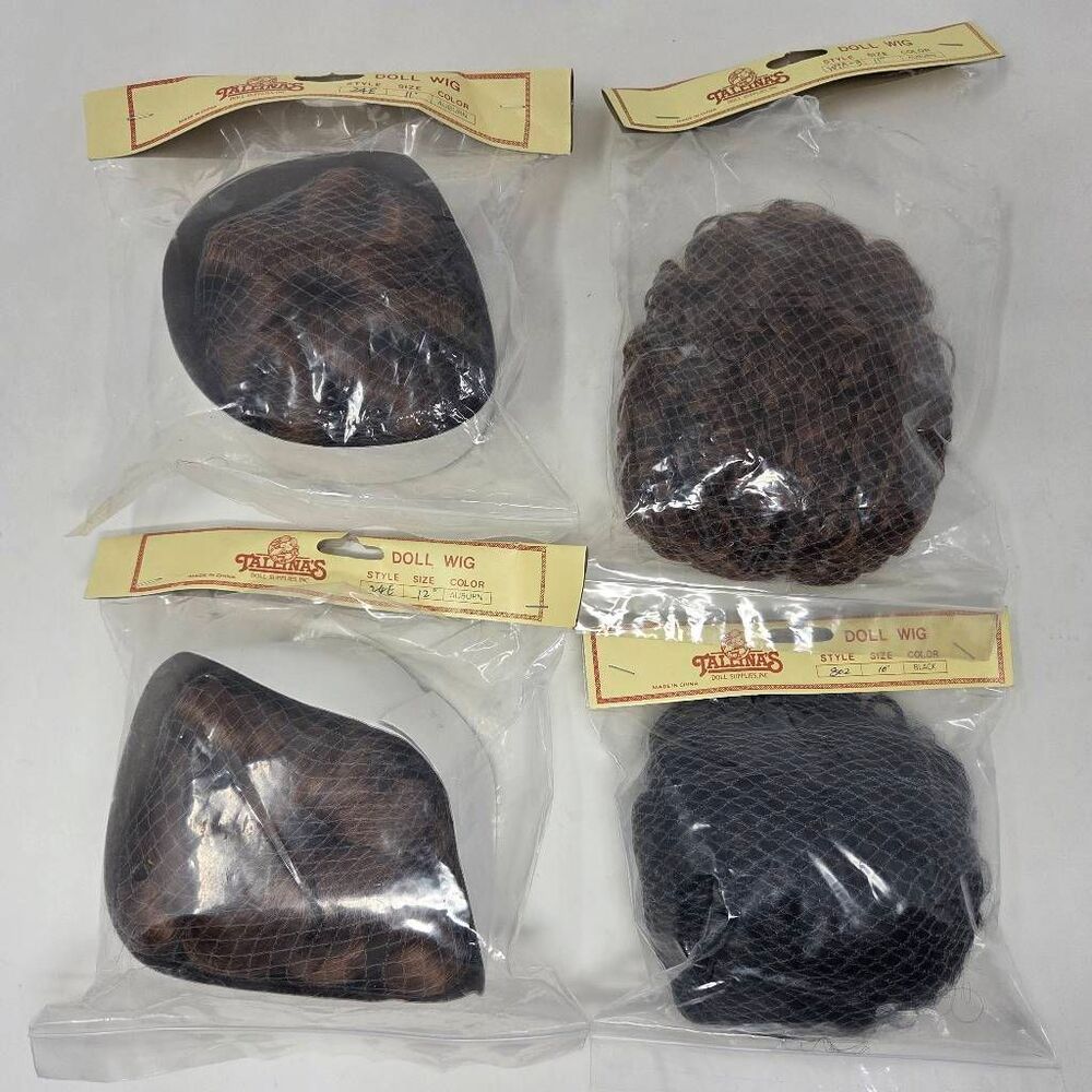 TALLINAS DOLL WIG HAIR 10" BLACK 11" AUBURN 12" AUBURN VINTAGE LOT OF 4 NEW